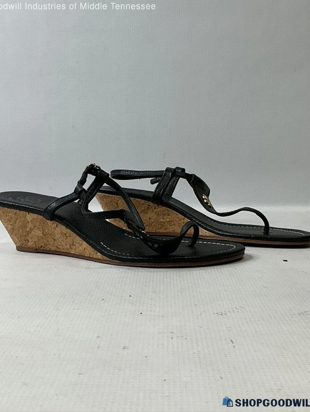 Tory Burch Black Leather T-Strap Sandals Size 9